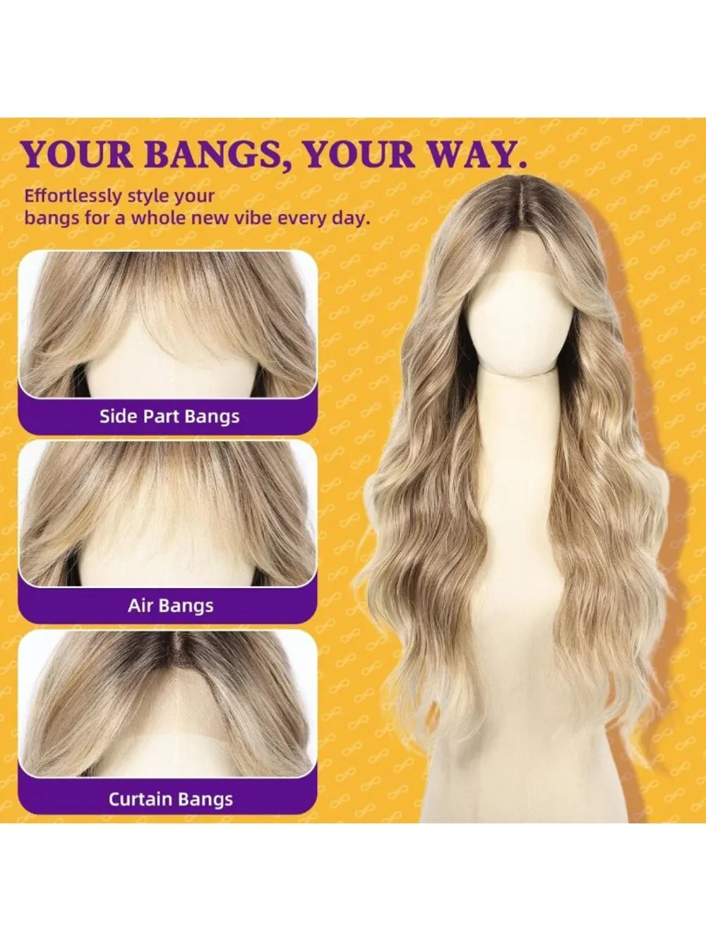 Ombre Dirty Blonde Lace Front Wig with Bangs - 28